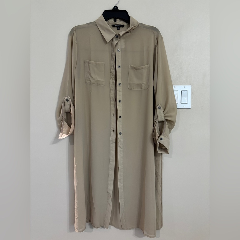 Emperice  Beige Button-Up Shirt Dress nwt